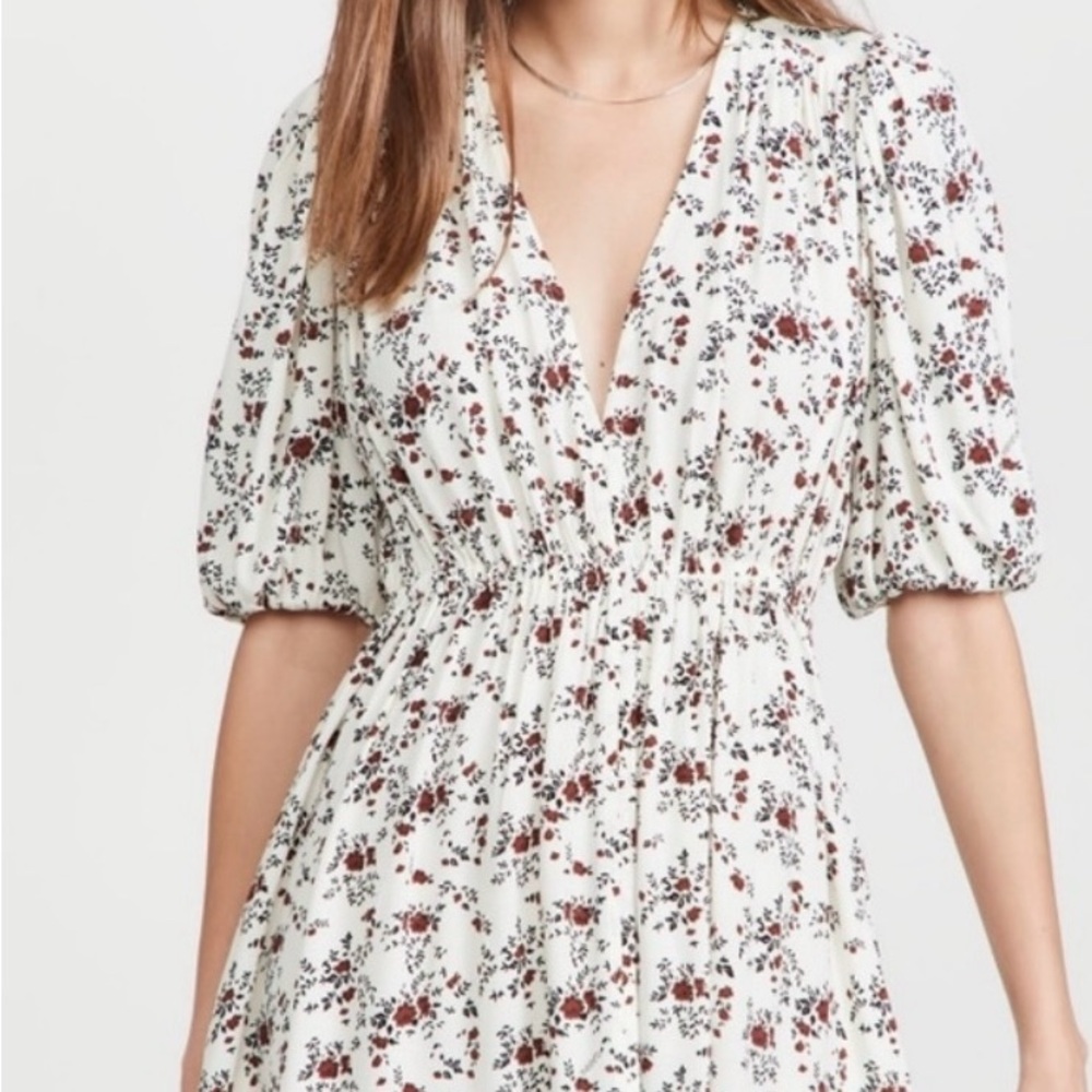 Ganni Cream and Brown Floral Midi Dress
